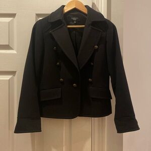 Talbots Black Wool Long Sleeve Buttons Details Pea Blazer Coat 6 Petite